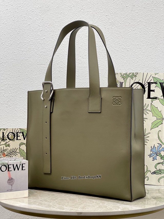 Loewe專櫃新款男包全皮托特包 羅意威Buckle Horizontal Tote手袋 型號10959 lyw1477